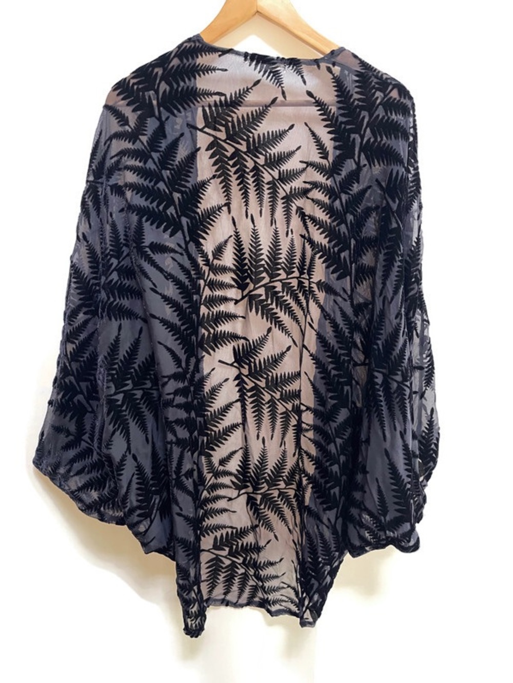 Sheer Burnout Velvet Kimono Black Fern Duster, Cover-up | Boho Lagenlook Layer